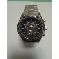 Silver Skeleton Automatic Watch Black Dial