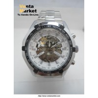 Silver Skeleton Automatic Watch White Dial